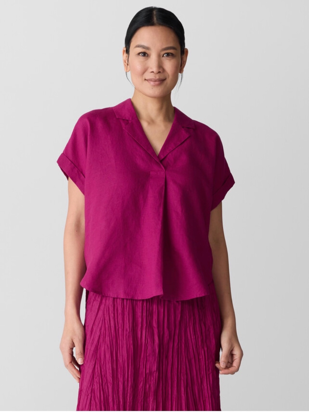 Eileen Fisher Organic Handkerchief Linen Notch Collar Top Sz Large